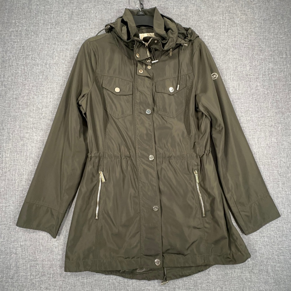 Michael Kors Anorak Jacket Women S Olive Green Utility Hooded Drawstring Coat